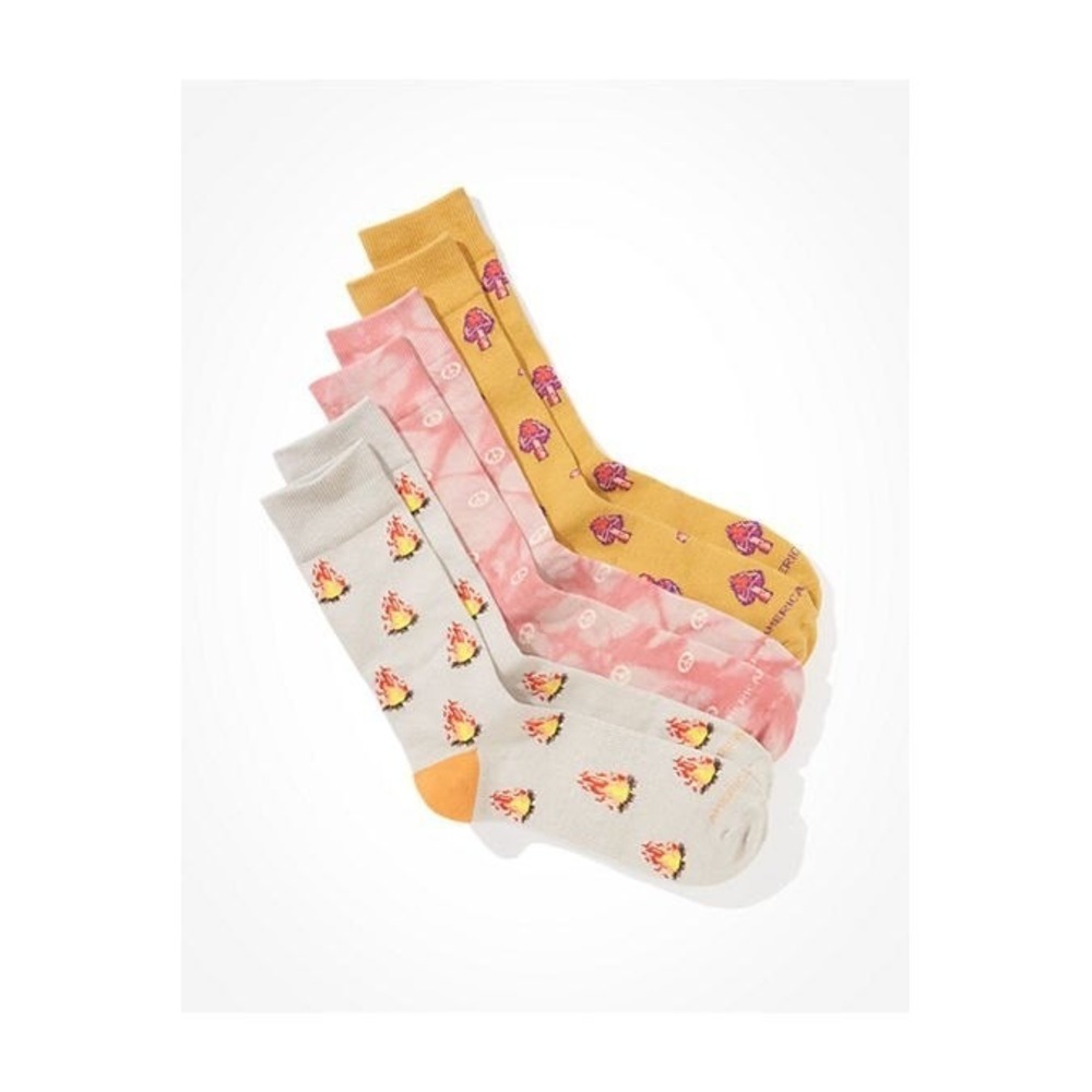 American Eagle Socks Mens One Size Multi Hippie Print 3-Pack Crew Tie Dye